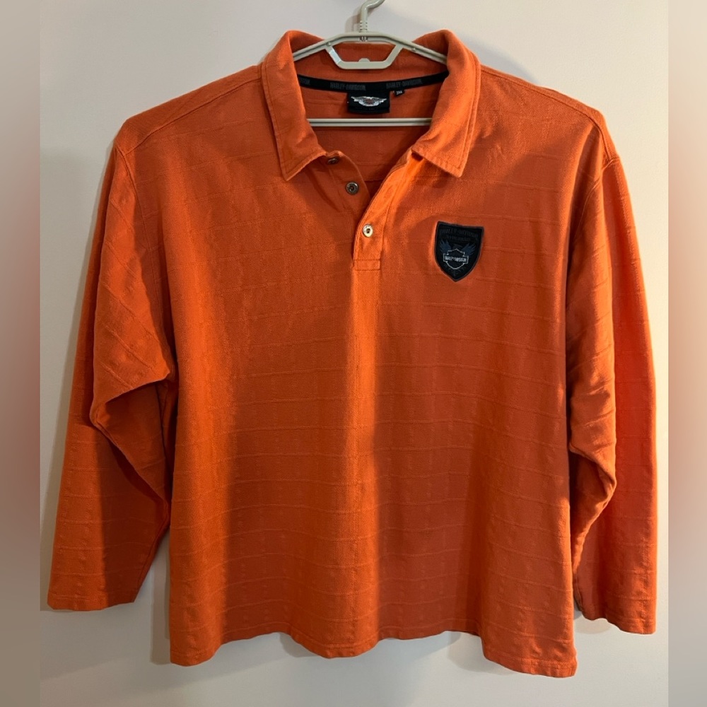 Harley Davidson Authenic 3 Button Pullover Orange… - image 1